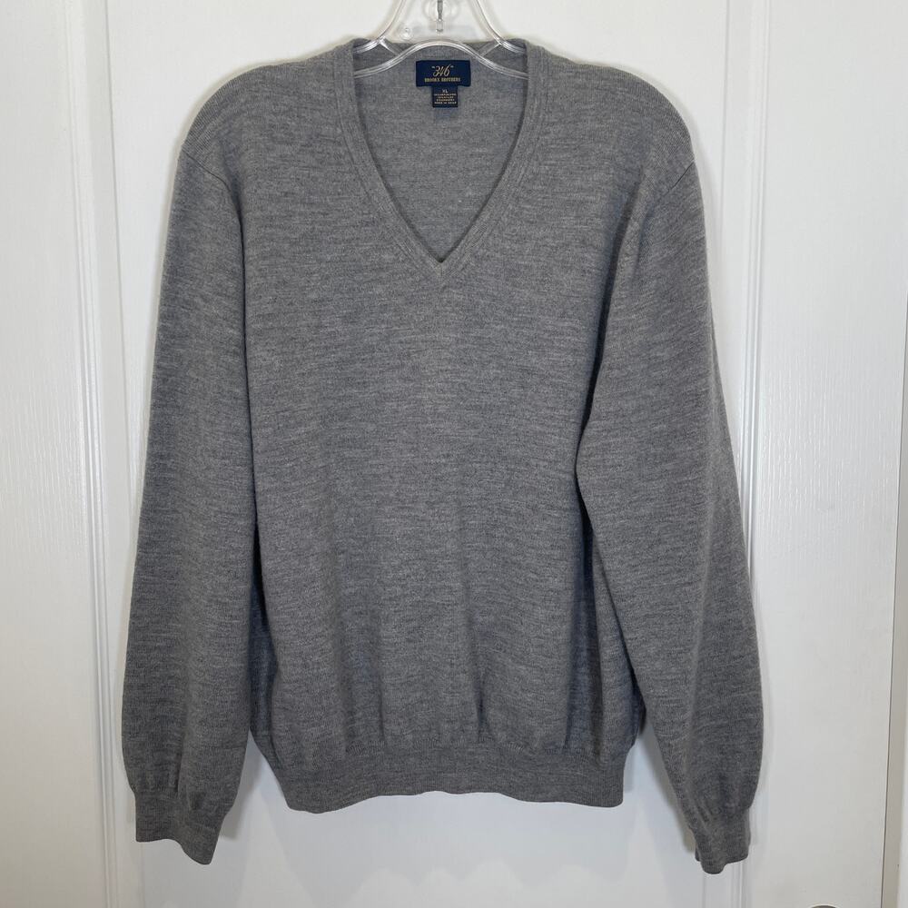 Brooks Brothers "346" Sweater Merino‎ Wool Gray Vneck XL
